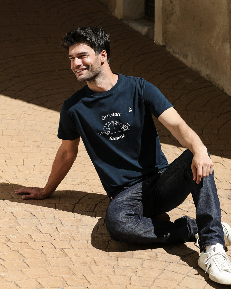T-shirt bleu à motif pour homme