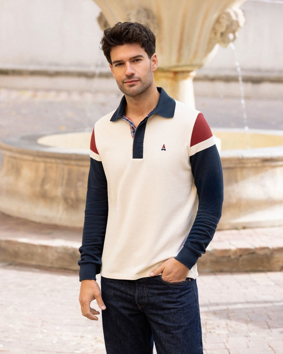 POLO MANCHE LONGUE BEIGE |  MAURICE | COTON BIO