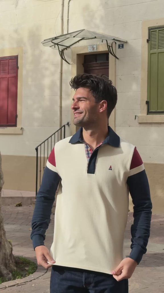 polo homme beige manche longue-maurice-maison ft

