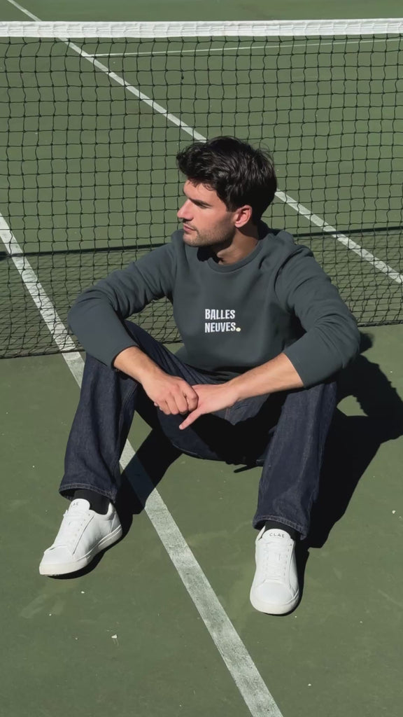 sweat homme balles neuves tennis vert broderie coton bio

