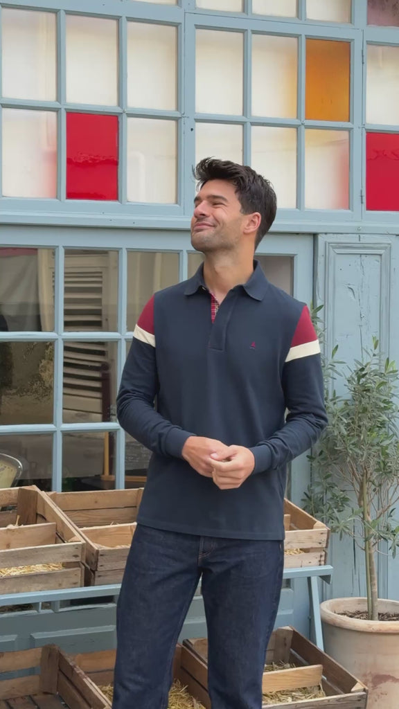 polo homme bleu marine manche longue-maurice-maison ft

