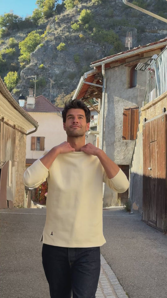 sweat homme beige avec coudières - coton bio - maison ft

