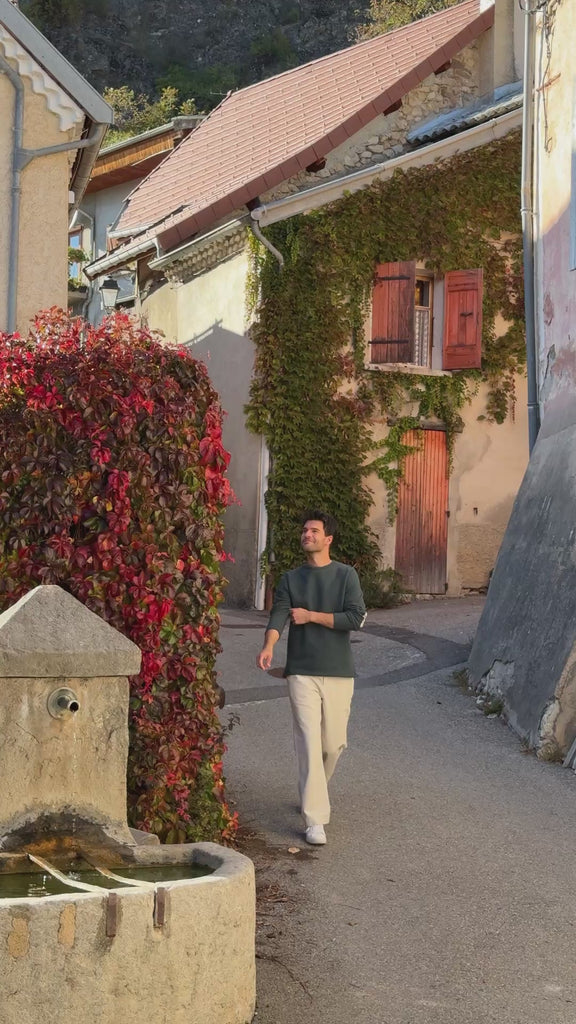sweat homme vert forêt avec coudières - coton bio - maison ft


