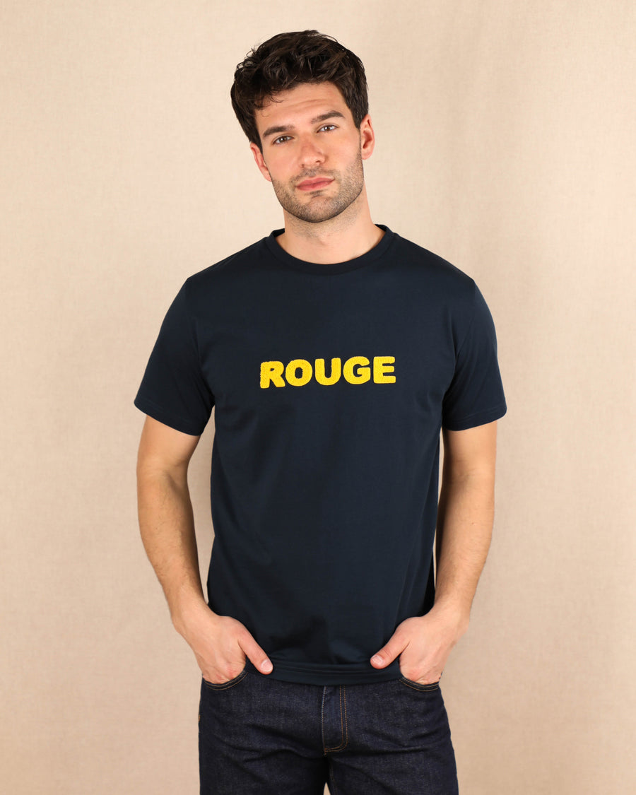 T-shirt bleu avec logo jaune