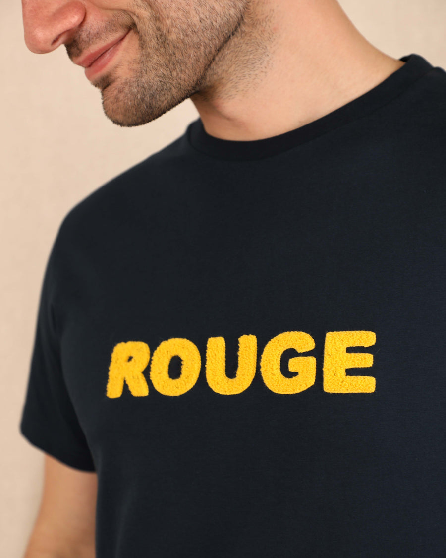 T-shirt bleu avec logo jaune