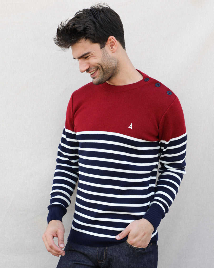 Pull Homme Rouge En Laine Made in France