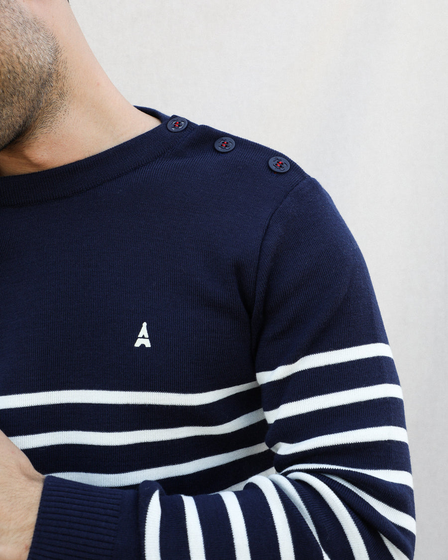 pull à bouton épaule homme