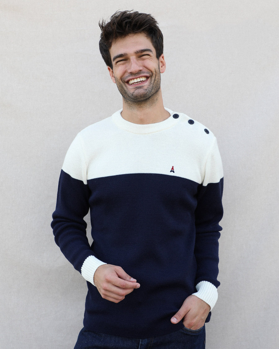 pull bleu blanc homme