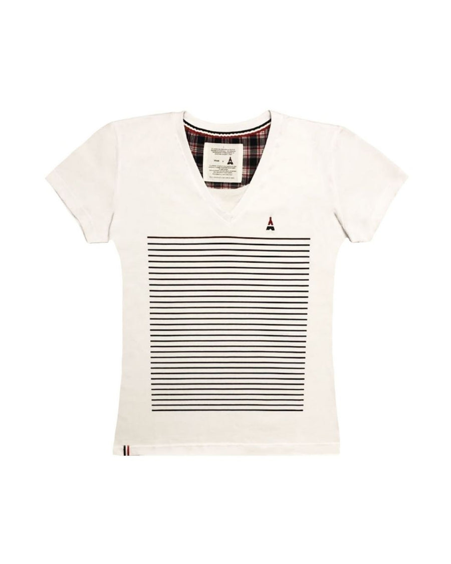 T-SHIRT Femme Marinière col V - Coton Bio