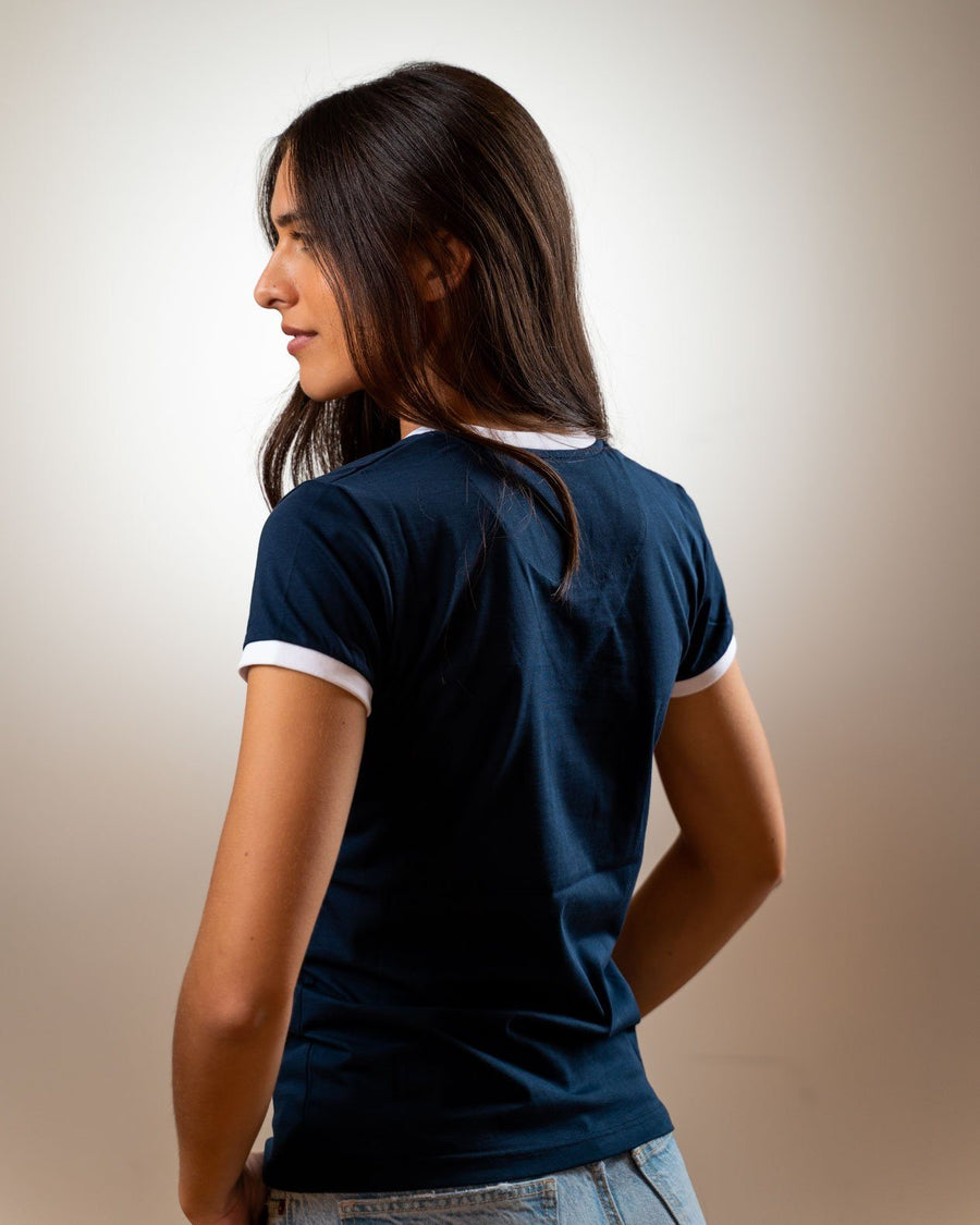 T-SHIRT Femme Bleu Marine col V - Coton Bio