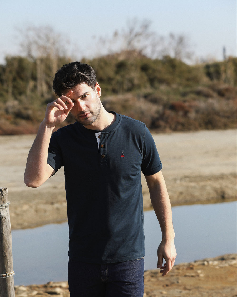 henley bleu pour homme